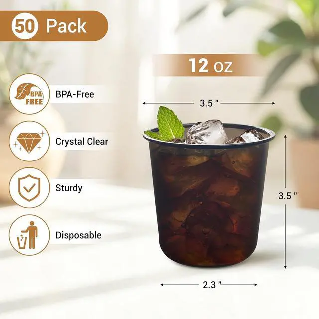 Alt view image 2 of 7 - Soelomu 12 oz Black Plastic Cups, 50 Pcs Disposable Stemless Wine Glasses | Round Bottom, Cocktail Party Cups for Birthday Meeting Gathering