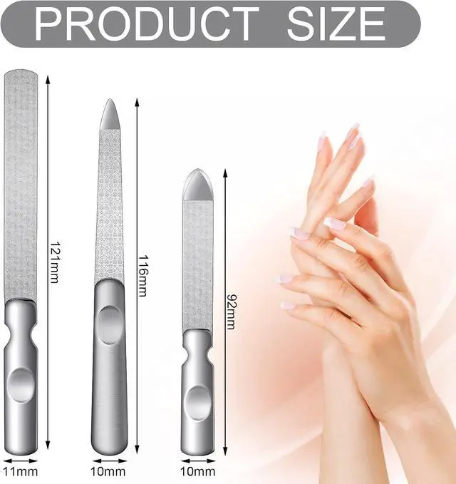 Alt view image 6 of 7 - 3 Pcs Stainless Steel Nail Files Kit with Leather Case, Double Sided Metal Nail Files with Anti-Slip Handle for Women and Men, Metal File Buffer Manicure Pedicure Tools for Fingernail Toenail(Pink)