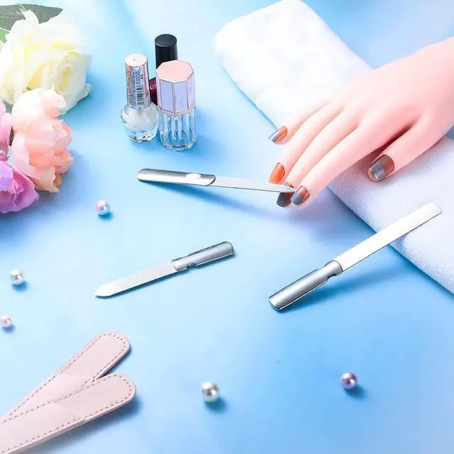 Alt view image 7 of 7 - 3 Pcs Stainless Steel Nail Files Kit with Leather Case, Double Sided Metal Nail Files with Anti-Slip Handle for Women and Men, Metal File Buffer Manicure Pedicure Tools for Fingernail Toenail(Pink)