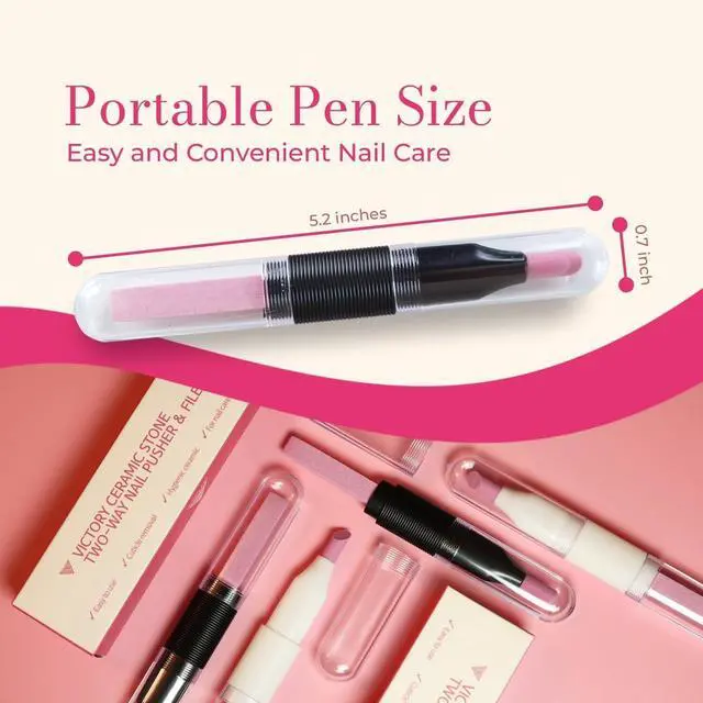 Alt view image 6 of 7 - Ceramic Pusher Files for Nails, Manicure Fingernail Files with Cases, Professional Precision Filing Cuticle Remover, Manicure Stick, 2 Pieces (White & Black)