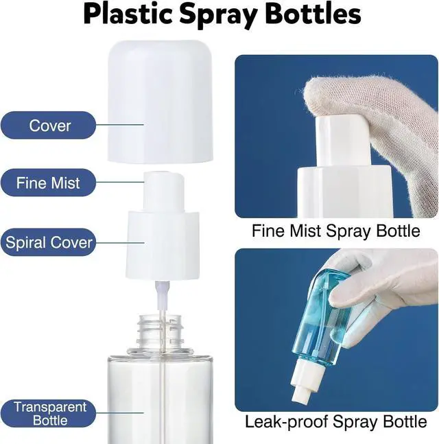 Alt view image 3 of 7 - Bynccea Small Spray Bottle Travel Size 3.4oz/100ml Plastic Mini Bottle Set - Fine Mist Mini Empty Spray Bottles - Refillable Spray Bottles for Cleaning Solutions, Perfume, Liquid Cosmetics
