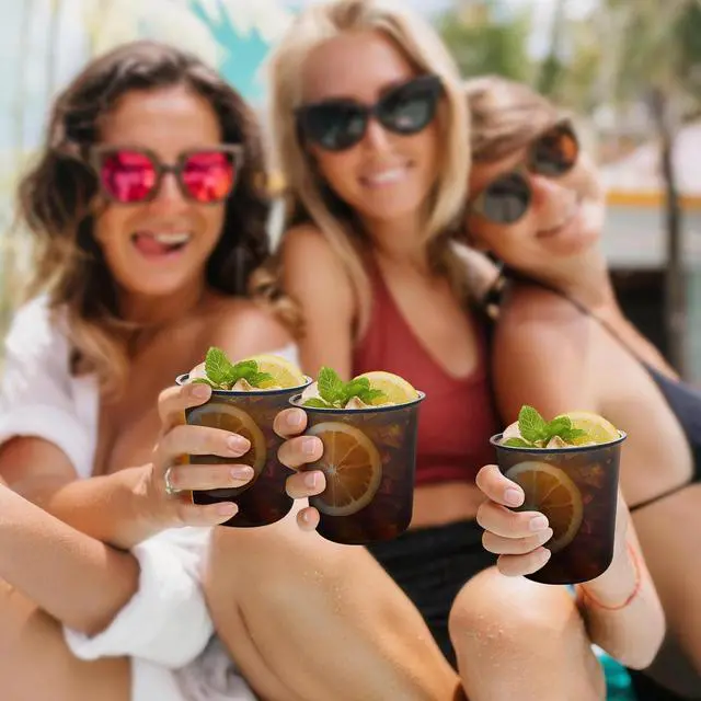 Alt view image 7 of 7 - Soelomu 12 oz Black Plastic Cups, 50 Pcs Disposable Stemless Wine Glasses | Round Bottom, Cocktail Party Cups for Birthday Meeting Gathering
