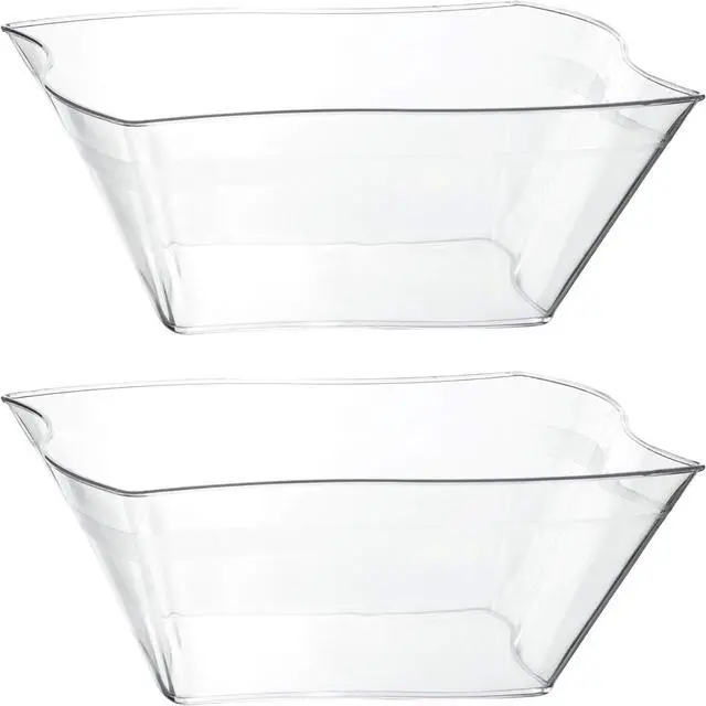 Main image of PLASTICPRO Disposable Elegant Wave Design Square Plastic Serving Bowls Heavy Duty for Party's Snack or Salad Bowl (4, Medium)