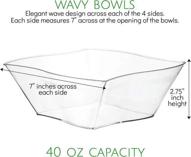 Alt view image 2 of 7 - PLASTICPRO Disposable Elegant Wave Design Square Plastic Serving Bowls Heavy Duty for Party's Snack or Salad Bowl (4, Medium)