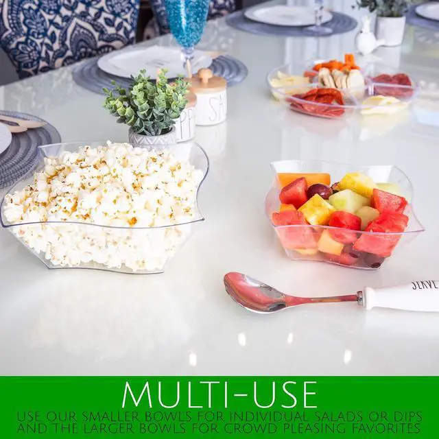 Alt view image 3 of 7 - PLASTICPRO Disposable Elegant Wave Design Square Plastic Serving Bowls Heavy Duty for Party's Snack or Salad Bowl (4, Medium)