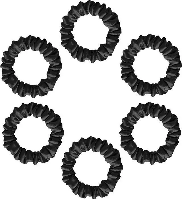 Main image of Silvr Bear Luxury Satin Skinny Scrunchies, 6 Count - Black Skinny, Hair Ties for Women, Girls and Men, Softer than Silk Scrunchies, Hair Accessories for All Hair Types