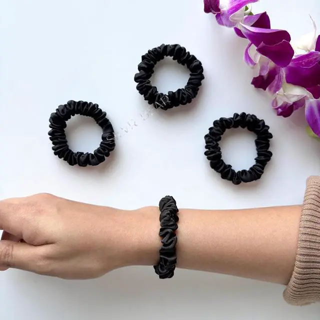 Alt view image 2 of 7 - Silvr Bear Luxury Satin Skinny Scrunchies, 6 Count - Black Skinny, Hair Ties for Women, Girls and Men, Softer than Silk Scrunchies, Hair Accessories for All Hair Types