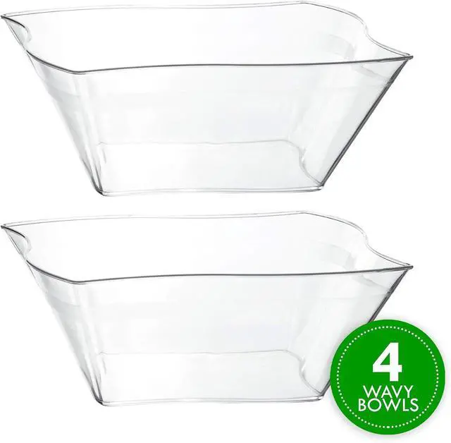 Alt view image 7 of 7 - PLASTICPRO Disposable Elegant Wave Design Square Plastic Serving Bowls Heavy Duty for Party's Snack or Salad Bowl (4, Medium)