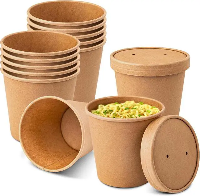 Main image of PakTalk Paper Soup Bowls with Lids, Disposable Ice Cream Cups Kraft Paper Soup Bowls 26oz To Go Soup Containers with Lids for Hot Soups, Food Storage, Ice Creams(10 Sets, 26 oz)