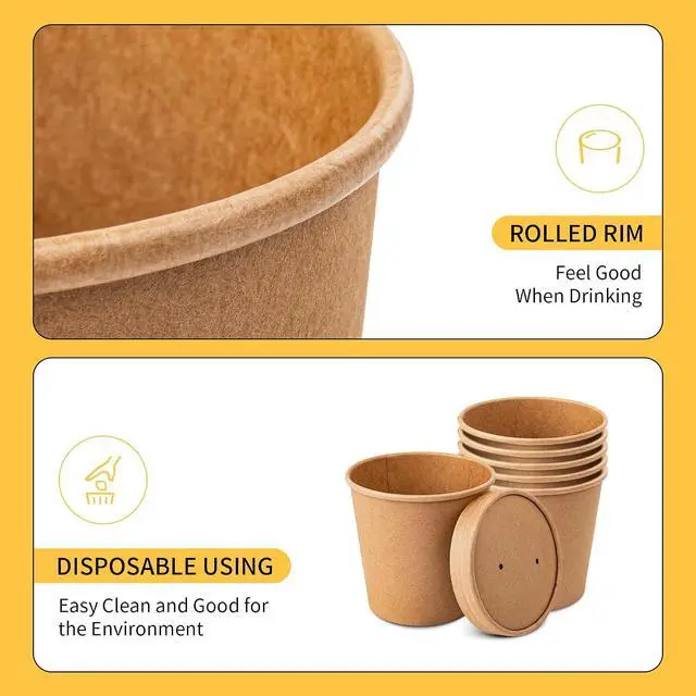 Alt view image 5 of 7 - PakTalk Paper Soup Bowls with Lids, Disposable Ice Cream Cups Kraft Paper Soup Bowls 26oz To Go Soup Containers with Lids for Hot Soups, Food Storage, Ice Creams(10 Sets, 26 oz)