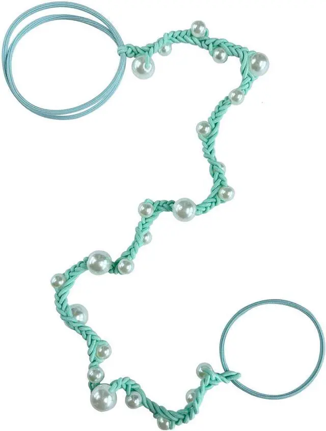 Main image of Spiral Hair Ties for Women No Hook, 16" Hand Braided Pearl Ponytail Holders Soft Pony Tail Wrap for Sports,Workouts,Daily Use,Swim, Beach, No-Damage Hair Accessories Hair Accessories (Aqua)