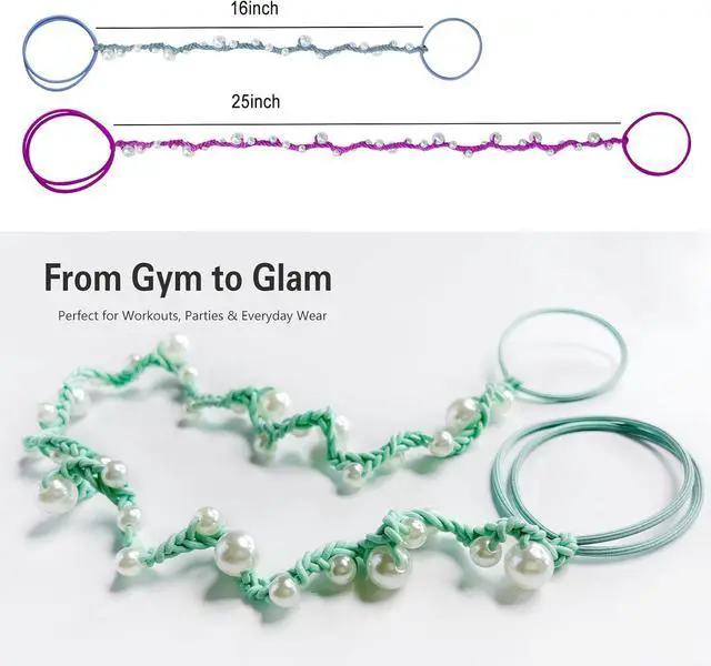 Alt view image 4 of 5 - Spiral Hair Ties for Women No Hook, 16" Hand Braided Pearl Ponytail Holders Soft Pony Tail Wrap for Sports,Workouts,Daily Use,Swim, Beach, No-Damage Hair Accessories Hair Accessories (Aqua)