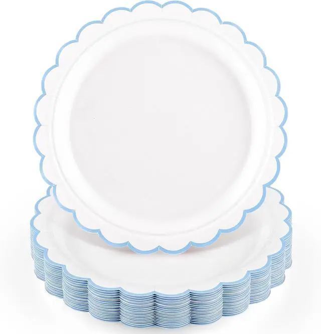 Main image of NatNarr 30 Pcs Light Blue Plates 9" Scalloped Blue and White Dessert Plates | Cute Blue Paper Plates for Nautical Summer Pool Party Birthday Baby Bridal Shower Beach Wedding, Oil- and Water-Resistant