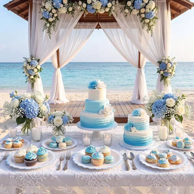 Alt view image 6 of 7 - NatNarr 30 Pcs Light Blue Plates 9" Scalloped Blue and White Dessert Plates | Cute Blue Paper Plates for Nautical Summer Pool Party Birthday Baby Bridal Shower Beach Wedding, Oil- and Water-Resistant