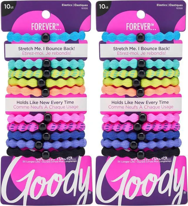 Main image of Goody Ouchless Forever Hair Elastics-10 Ct,Assorted Neon,Damage-Free Bands,3X Stronger Hair Ties,Retainable Shape,16 Strand Inner Core,Hair-Accessories for Women&Men,All-Hair Types,(Pack of 2)