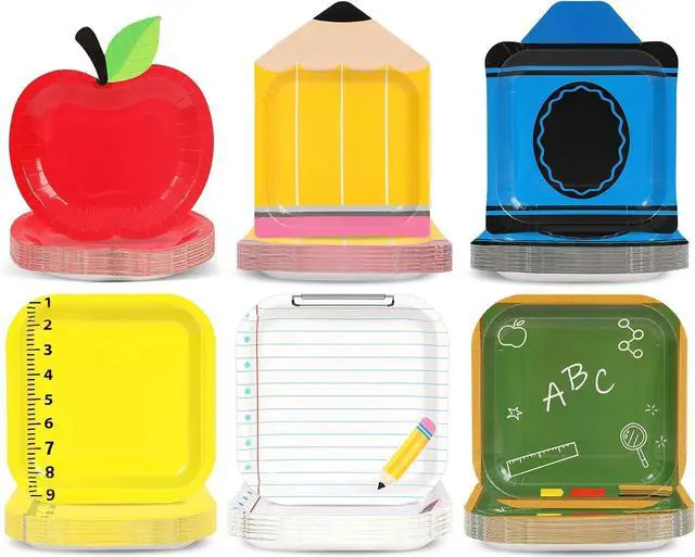 Main image of Back to School Tableware Set First Day of School Dinnerware Party Red Apple Disposable Plates for Teacher Appreciation Decoration Themed Birthday Activities Supplies Serves 48