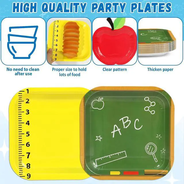 Alt view image 3 of 7 - Back to School Tableware Set First Day of School Dinnerware Party Red Apple Disposable Plates for Teacher Appreciation Decoration Themed Birthday Activities Supplies Serves 48