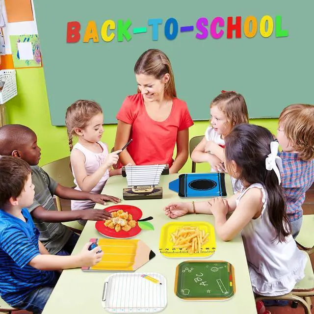 Alt view image 4 of 7 - Back to School Tableware Set First Day of School Dinnerware Party Red Apple Disposable Plates for Teacher Appreciation Decoration Themed Birthday Activities Supplies Serves 48