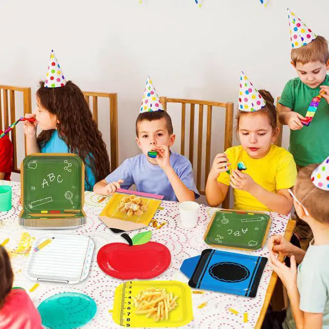 Alt view image 6 of 7 - Back to School Tableware Set First Day of School Dinnerware Party Red Apple Disposable Plates for Teacher Appreciation Decoration Themed Birthday Activities Supplies Serves 48