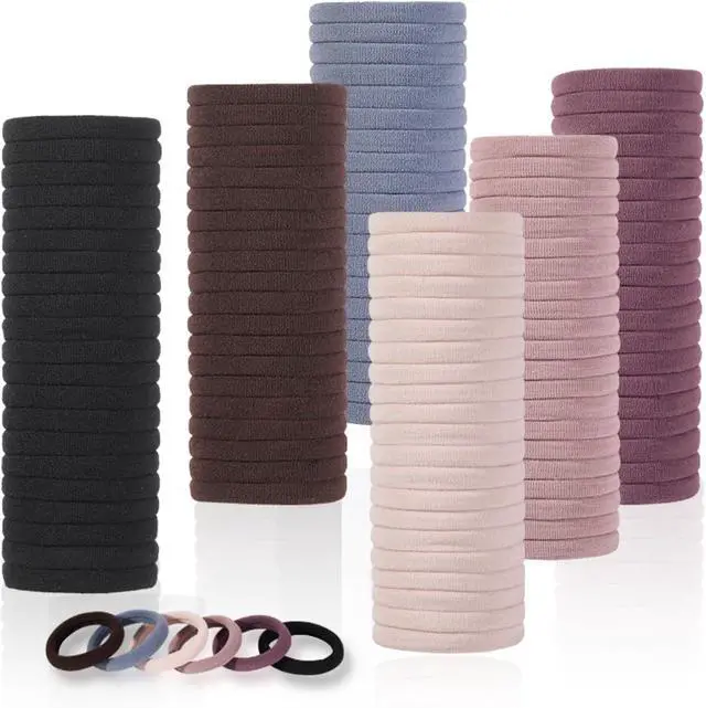 Main image of LuSeren 120PCS Soft Hair Ties for Women No Damage Ouchless Nylon Hair Accessories, Seamless Fabric Ponytail Holders for Daily Use (Natural Colors)