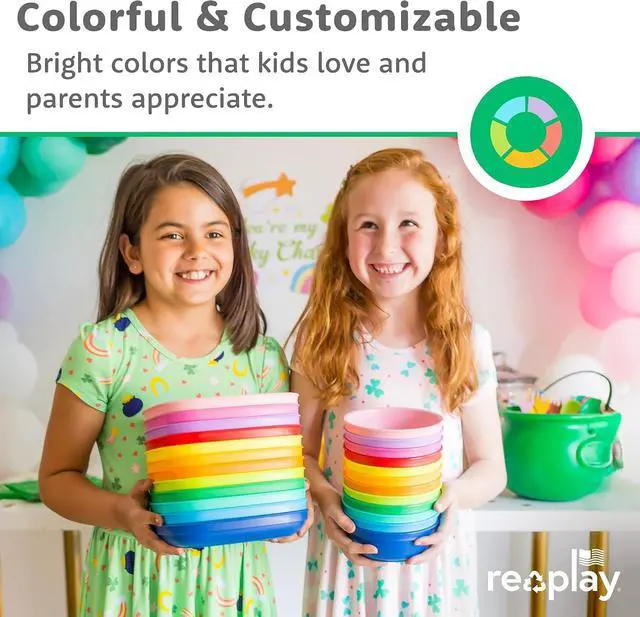 Alt view image 2 of 7 - Re-Play 12 oz. Toddler Bowls Set of 3 - Kids Deep-Walled, Durable & Reusable Snack and Meal Bowls, Dishwasher & Microwave Safe, BPA-Free, Made in USA from Recycled Plastic, Aqua, Lime, Yellow