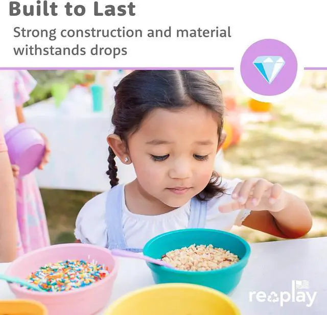 Alt view image 5 of 7 - Re-Play 12 oz. Toddler Bowls Set of 3 - Kids Deep-Walled, Durable & Reusable Snack and Meal Bowls, Dishwasher & Microwave Safe, BPA-Free, Made in USA from Recycled Plastic, Aqua, Lime, Yellow