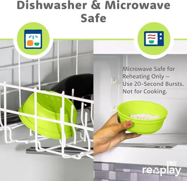 Alt view image 7 of 7 - Re-Play 12 oz. Toddler Bowls Set of 3 - Kids Deep-Walled, Durable & Reusable Snack and Meal Bowls, Dishwasher & Microwave Safe, BPA-Free, Made in USA from Recycled Plastic, Aqua, Lime, Yellow