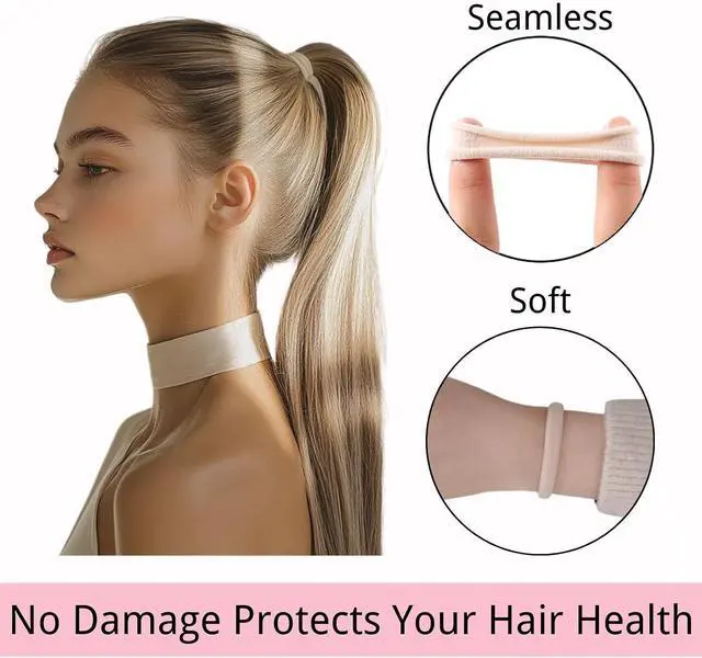 Alt view image 4 of 7 - LuSeren 120PCS Soft Hair Ties for Women No Damage Ouchless Nylon Hair Accessories, Seamless Fabric Ponytail Holders for Daily Use (Natural Colors)