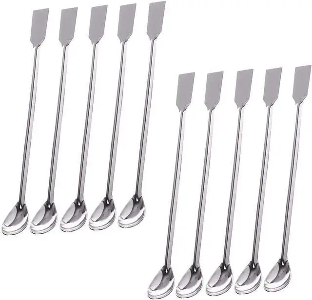 Main image of TIHOOD 10PCS 2 in 1 Stainless Steel Lab Spoon Spatula/Laboratory Sampling Spoon Mixing Spatula