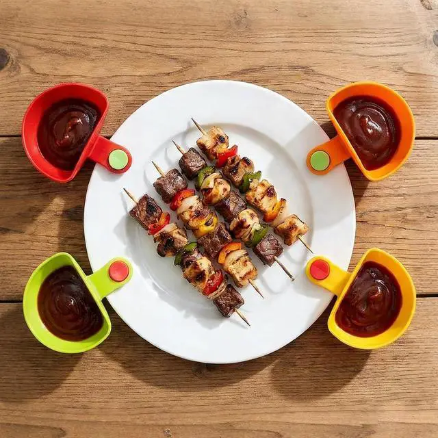 Alt view image 3 of 7 - Guyuyii 8-Pack Colorful and Reusable Dip Clips for Plates, Dishwasher Safe | 1/3-Cup Clip-On Dip Cups for Movie Nights, BBQ, Family Use, Road Trips, Fast-Food Meals, Portion Control | for Most Plates