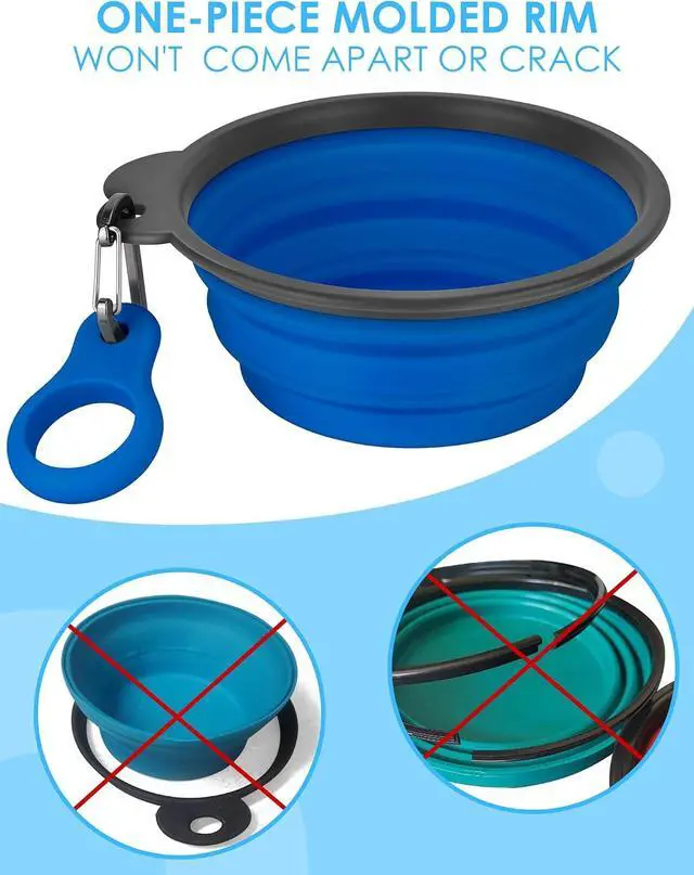Alt view image 4 of 6 - Aonkey 2 Pack 15oz/1.8 Cup Collapsible Dog Bowls with Bottle Carrier(Small) | Upgraded Carabiner,One-piece Molded Rim Won't Fall Off or Crack, Foldable Portable for Pets Water Drinking or Food Feeding