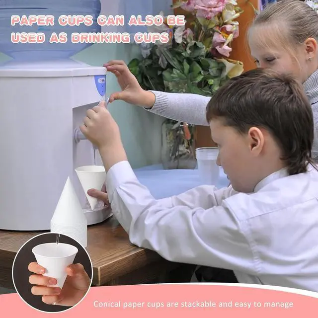 Alt view image 7 of 7 - Eaasty 100 Pcs Snow Cone and Straws Paper Cone Cups 4.5 oz,White | Disposable Snowcone Cups with Spoon Straws Bulk, Colorful, Conical Design, for Summer Slush Shaved Ice Cream Sorbet Water