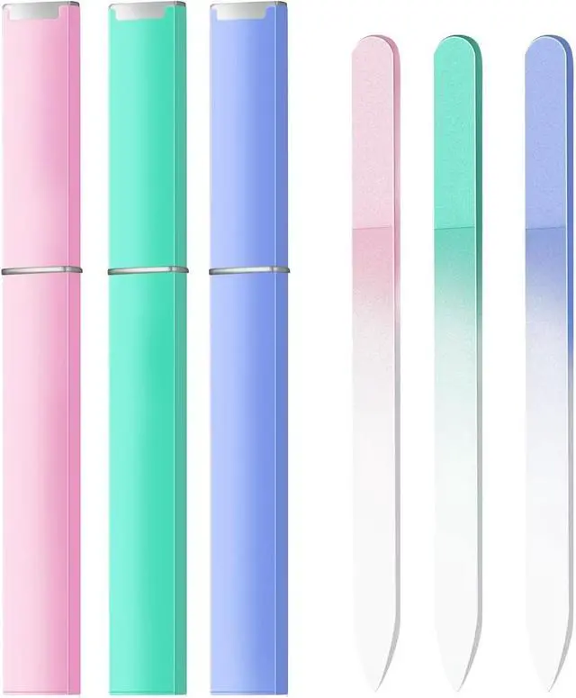 Main image of 3 Pack Glass Nail Files for Natural Nail Professional Crystal Fingernail Files Double-Sided Etched Gentle Nail Care for Women Adults Pink,Green,Blue