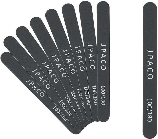 Main image of 12-Pack Professional Nail Files: Double-Sided Emery Boards for Natural, Acrylic, Poly, and Gel Nails Washable Black Manicure Tools Set by JPACO (100/180 Grit)