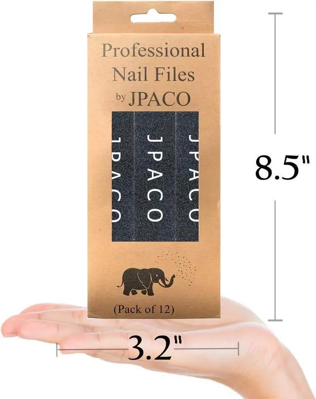 Alt view image 3 of 7 - 12-Pack Professional Nail Files: Double-Sided Emery Boards for Natural, Acrylic, Poly, and Gel Nails Washable Black Manicure Tools Set by JPACO (100/180 Grit)