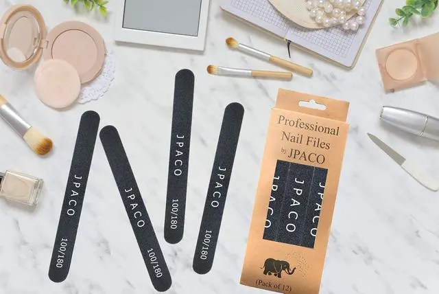Alt view image 4 of 7 - 12-Pack Professional Nail Files: Double-Sided Emery Boards for Natural, Acrylic, Poly, and Gel Nails Washable Black Manicure Tools Set by JPACO (100/180 Grit)