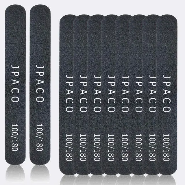 Alt view image 2 of 7 - 12-Pack Professional Nail Files: Double-Sided Emery Boards for Natural, Acrylic, Poly, and Gel Nails Washable Black Manicure Tools Set by JPACO (100/180 Grit)
