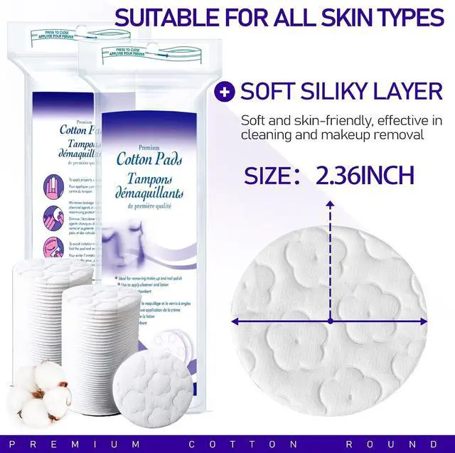 Alt view image 2 of 5 - Round Cotton Pads for Face, 300 Count Cotton Rounds | Premium Cotton Rounds, Lint-Free Makeup Remover Pads, Suitable for & Eye & Facial Pads Cleansing Cotton