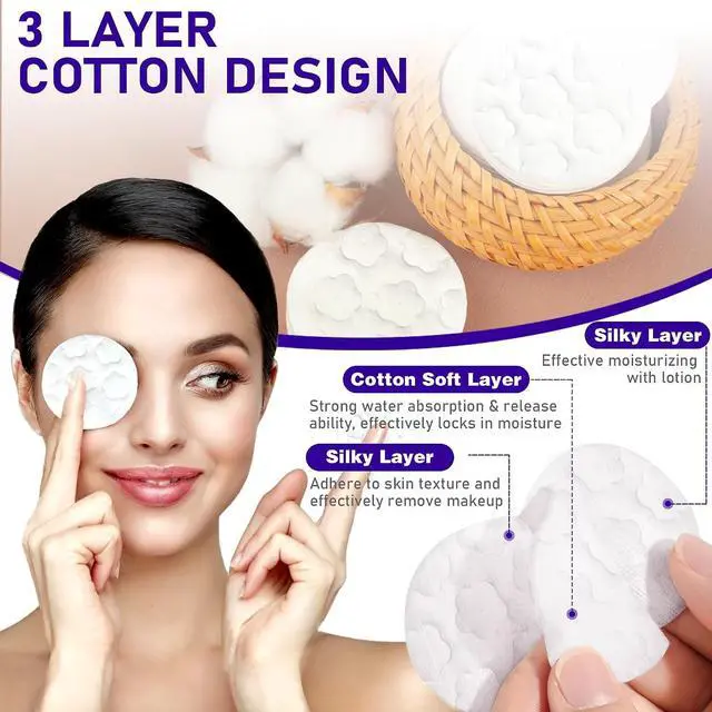 Alt view image 3 of 5 - Round Cotton Pads for Face, 300 Count Cotton Rounds | Premium Cotton Rounds, Lint-Free Makeup Remover Pads, Suitable for & Eye & Facial Pads Cleansing Cotton