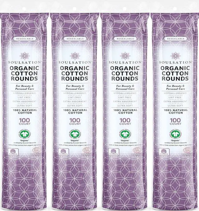 Main image of SoulSation Organic Cotton Rounds, 400 Count - Makeup Remover Pads for Face, Lint-Free