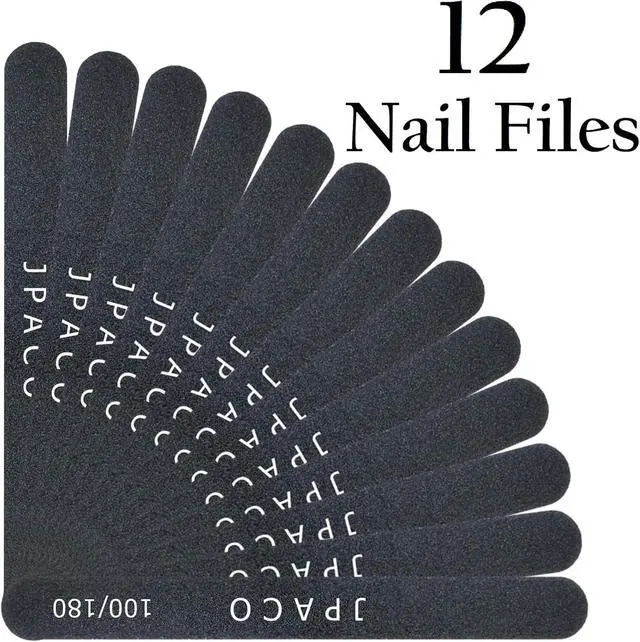Alt view image 5 of 7 - 12-Pack Professional Nail Files: Double-Sided Emery Boards for Natural, Acrylic, Poly, and Gel Nails Washable Black Manicure Tools Set by JPACO (100/180 Grit)