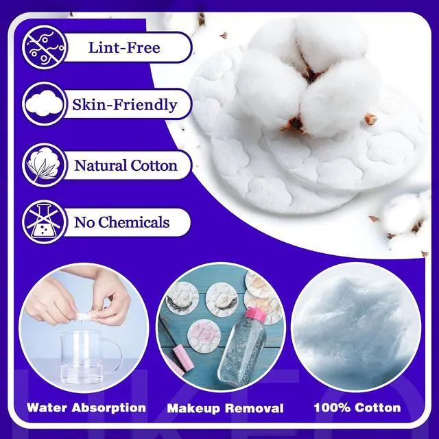 Alt view image 4 of 5 - Round Cotton Pads for Face, 300 Count Cotton Rounds | Premium Cotton Rounds, Lint-Free Makeup Remover Pads, Suitable for & Eye & Facial Pads Cleansing Cotton