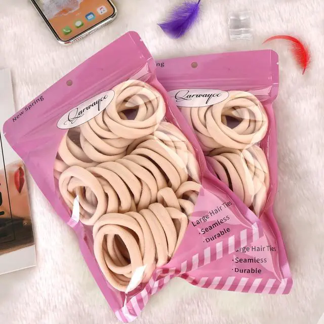 Alt view image 5 of 6 - Qarwayoc Large Blonde Hair Ties, No Damage, Blonde, 2 In Dia, 50PCS | Seamless Hair Bands, Soft Elastic Ponytail Holders for Thick Hair, Cotton Pony Tails Hair Ties For Everyday Use
