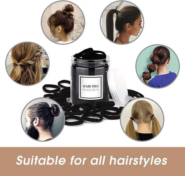 Alt view image 4 of 5 - iFwevs 50PCS Black Hair Ties,Cotton Seamless Ponytail Holders,No Damage Elastics Hair Bands for Thick Heavy &Curly Hair