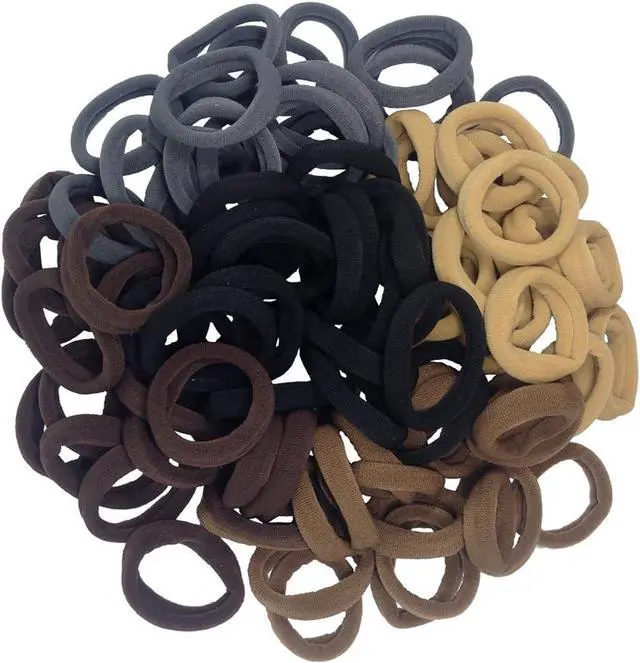 Main image of J-MEE Hair Bands Hair ties for Thick Hair 100PCS Seamless Cotton Simply Ponytail Holders Headband Scrunchies Hair Accessories No Crease Damage (Neutral Colors)