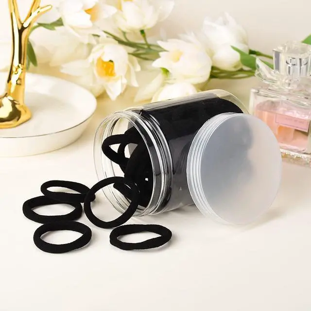 Alt view image 5 of 5 - iFwevs 50PCS Black Hair Ties,Cotton Seamless Ponytail Holders,No Damage Elastics Hair Bands for Thick Heavy &Curly Hair