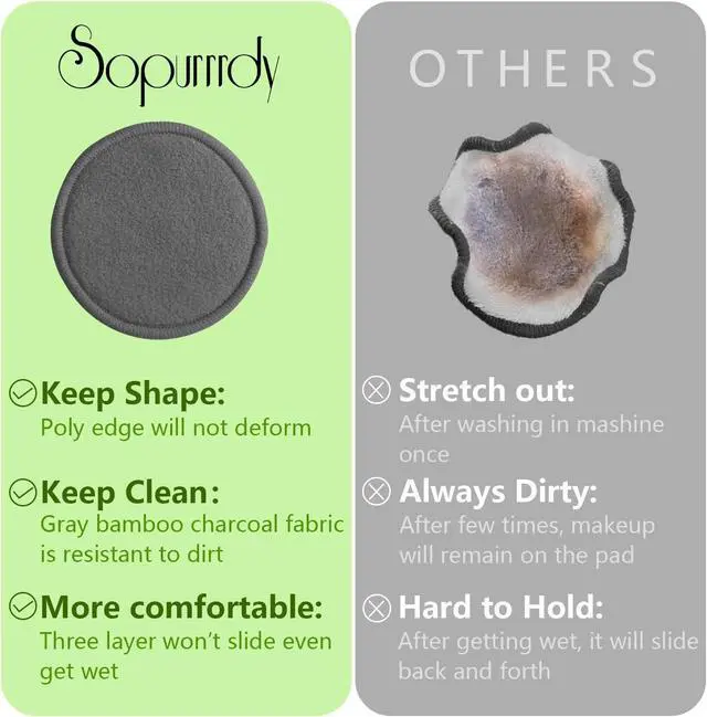 Alt view image 4 of 7 - Reusable Makeup Remover Pads 20 Pack Reusable Makeup Cotton Rounds with Laundry Bag|Soft Black Cotton Makeup Remover Pads for Face
