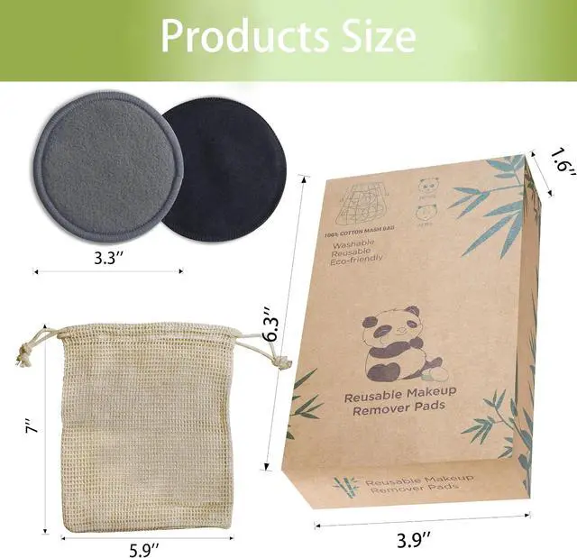 Alt view image 7 of 7 - Reusable Makeup Remover Pads 20 Pack Reusable Makeup Cotton Rounds with Laundry Bag|Soft Black Cotton Makeup Remover Pads for Face