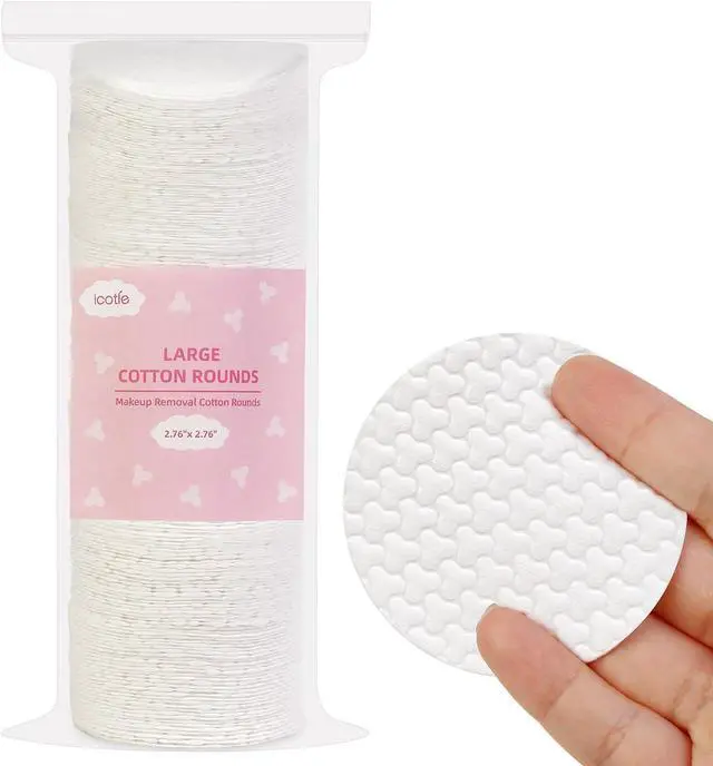 Main image of ICOTLE 200 Count Large Cotton Rounds, 100% Pure Cotton Pads, 2.76 Inch Diameter, Soft and Skin-Friendly, Dual-Sided for Makeup Removal, Skincare, Facial Care and Daily Cleansing