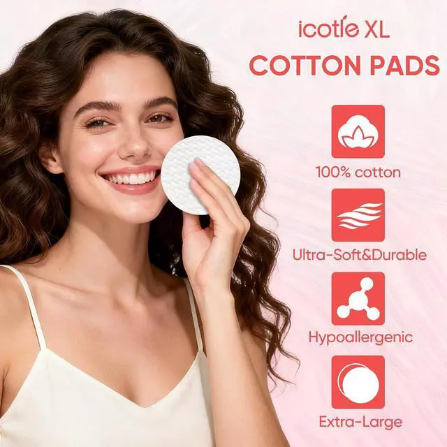 Alt view image 4 of 7 - ICOTLE 200 Count Large Cotton Rounds, 100% Pure Cotton Pads, 2.76 Inch Diameter, Soft and Skin-Friendly, Dual-Sided for Makeup Removal, Skincare, Facial Care and Daily Cleansing